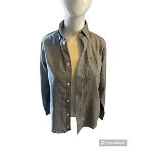 Izod Lacoste Women Button Down Shirt Sz M Pocket Accent Collared Gray